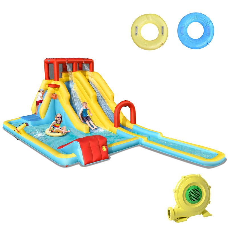 7 in 1 Kids Inflatable Water Slide Double Long Slide Bouncer Park without Air Blower