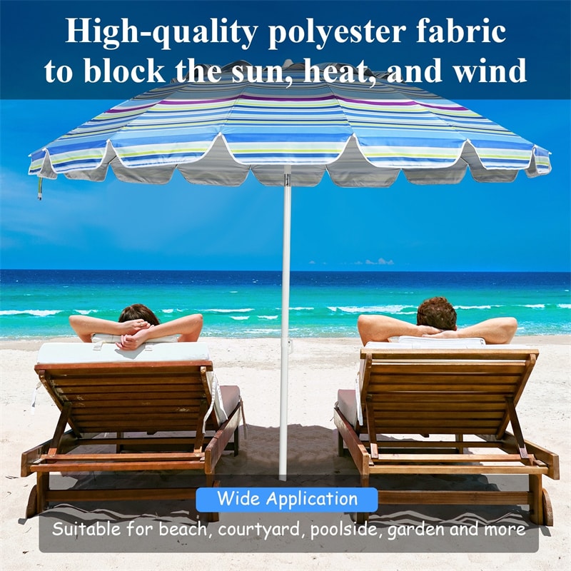 8 FT Portable Beach Umbrella Outdoor Tilt Market Umbrella with Sand Anchor & Carry Bag