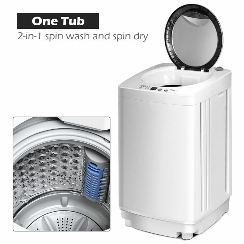 Portable Washing Machine Full Automatic Washer Spin Dryer Combo with Built-in Pump Drain, 8 LBS Capacity Compact Washer Spinner for Apartment RV