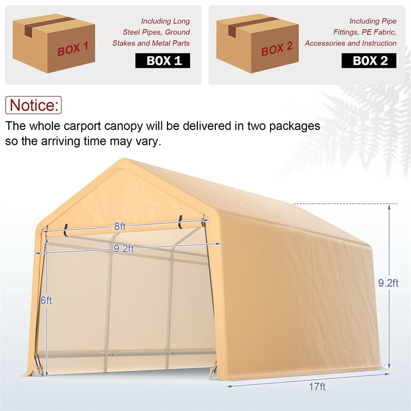 9' x 17' Heavy Duty Carport Car Canopy Portable Garage Shelter Outdoor Storage Tent with Roll-up Front Door