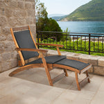 Patio Folding Rattan Lounge Chair Acacia Wood Wicker Outdoor Chaise Lounge Reclining Pool Chair with Retractable Footrest