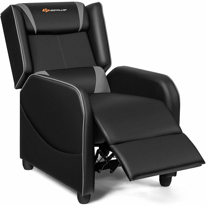 Adjustable Gaming Recliner Chair Racing Style PU Leather Single Recliner Sofa with Massage Function & Footrest