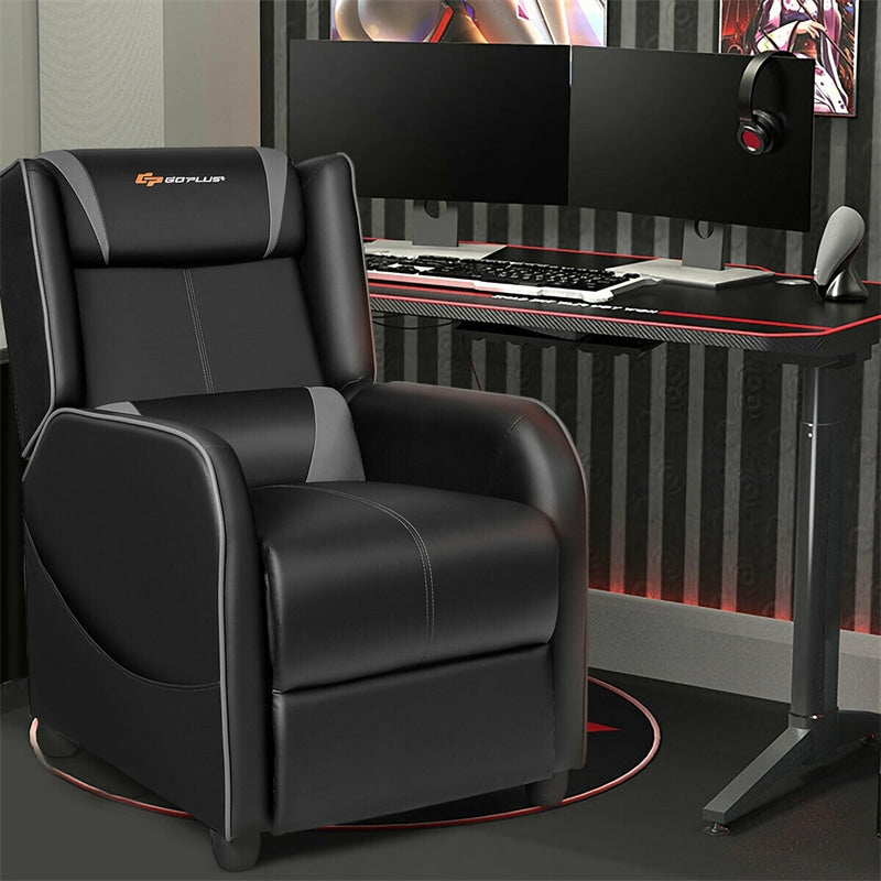 Adjustable Gaming Recliner Chair Racing Style PU Leather Single Recliner Sofa with Massage Function & Footrest