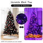 7FT PreLit Black Christmas Tree Hinged Artificial Halloween Tree with 500 Purple LED Lights