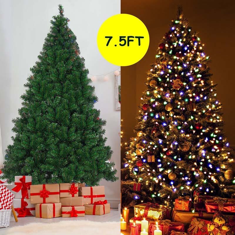 7.5FT Pre-Lit Artificial Christmas Tree Premium Spruce Xmas Tree with 550 Multicolor Lights & Metal Stand