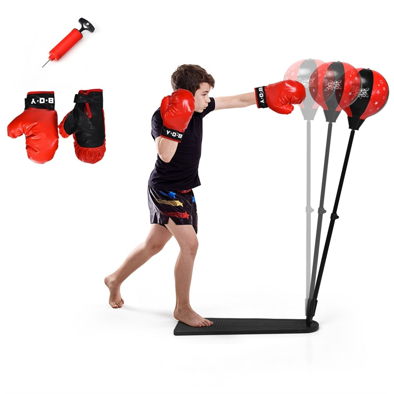 Kids Punching Bag with Boxing Gloves Adjustable Stand Hand Pump