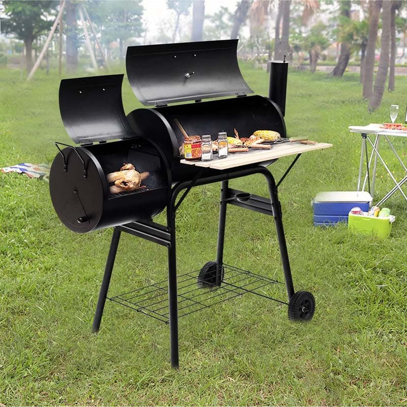 Outdoor BBQ Grill Charcoal Grill Backyard Offset Smoker Barbecue Pit Patio Cooker with 2 Rolling Wheels