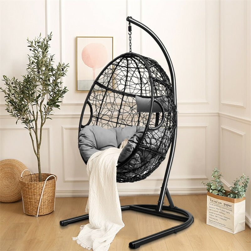 Hanging Egg Chair 36.5" Width Oversized Swing Chair Outdoor Indoor Hammock Chair with C-Hammock Stand Set, Soft Seat Cushion, Pillow