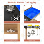 Kids Mud Kitchen Set Wooden Pretend Play Kitchen Toy with Kitchenware for Outdoor Indoor