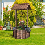 Rustic Outdoor Wooden Wishing Well Planter with Hanging Bucket - Bestoutdor