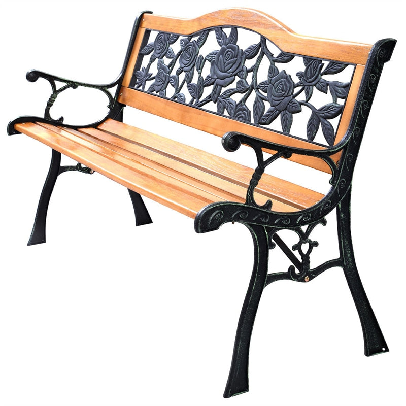 Patio Park Garden Bench Cast Iron Hardwood Outdoor Bench Porch Loveseat Chair