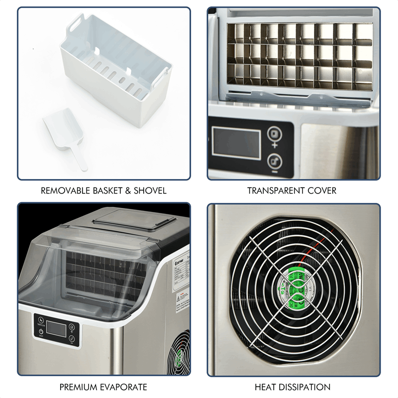 Countertop Ice Maker 40LBS/24H Small Portable Ice Maker Machine with Top Inlet Hole & Ice Scoop Basket