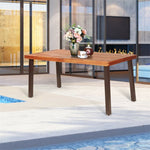Acacia Wood Patio Dining Table Indoor Outdoor Rectangular Table with Umbrella Hole & Steel Legs for Garden Park Poolside Porch