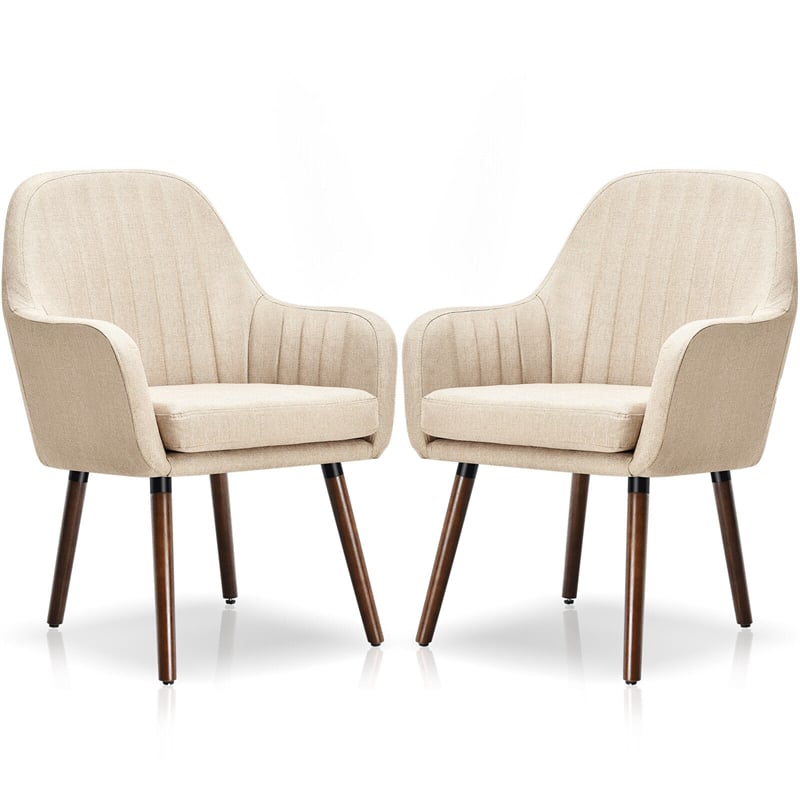Modern Fabric Accent Chairs Set of 2 Upholstered Armchairs with Wood Legs for Living Room Dining Room Bedroom