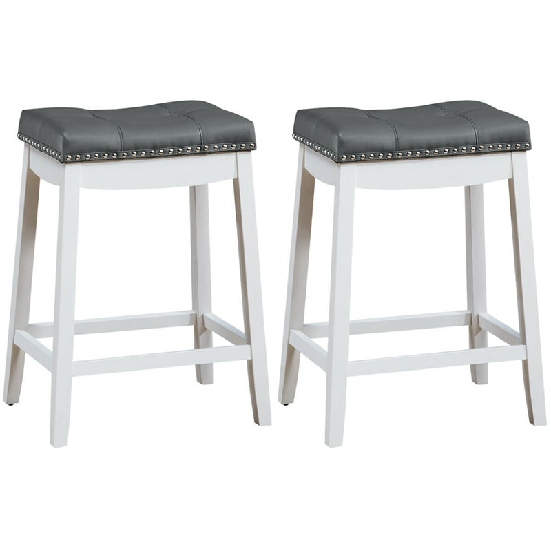 Set of 2 Nailhead Saddle Bar Stools 24"  Backless Counter Height Stool with Cushion