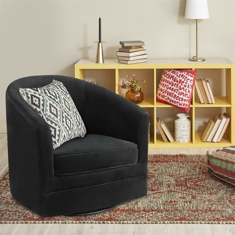 Black velvet barrel chair store