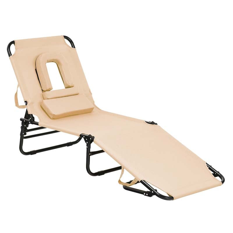 Folding Beach Lounge Chair Adjustable Reclining Chair Face Down Tanning Chair with Removable Pillows