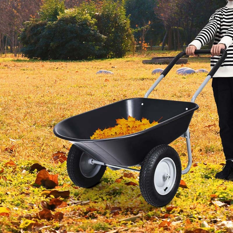 2 Wheel Wheelbarrow Heavy Duty Garden Cart 330 LBS Capacity Large Yard Utility Cart for Gardening Farm