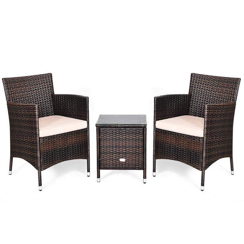 3 piece grey top rattan bistro set