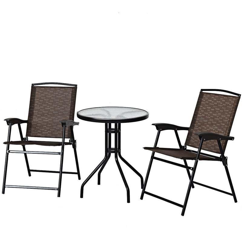 2 Patio Folding Chairs With Glass Table - Bestoutdor