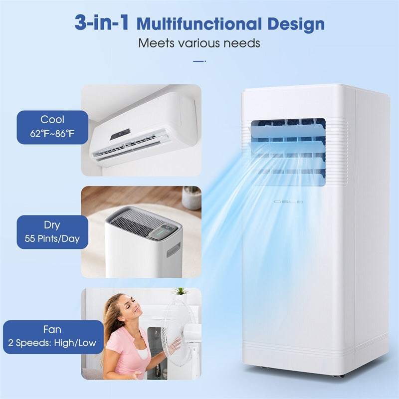 10000 BTU 3-in-1 Portable Air Conditioner with Cooling Fan Dehumidifier Function & Remote Control