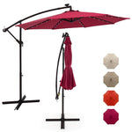 10 Ft Solar LED Offset Patio Umbrella Outdoor Cantilever Umbrella with 40 Lights & Cross Base