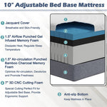 10 Inch Twin XL Adjustable Bed Mattress 3D Transformable Cutting Foam Mattress Cool Gel Infused & Bamboo Charcoal Memory Foam Mattress