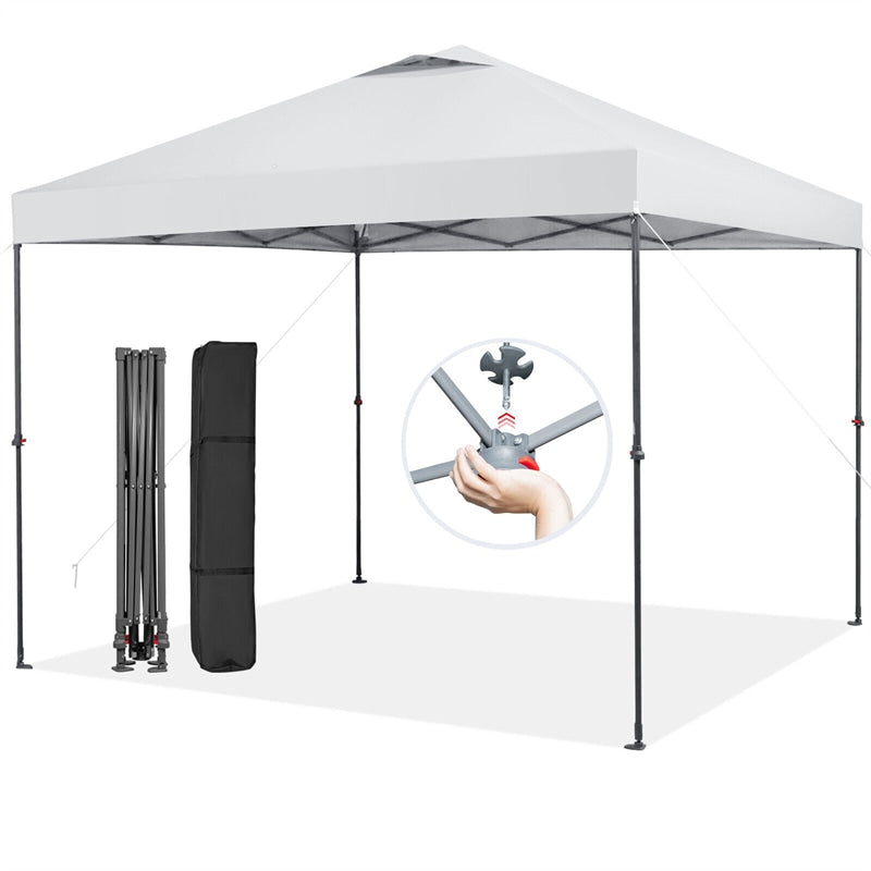 10' x 10' Pop Up Canopy Tent Easy Set-up Instant Canopy Outdoor Folding Tent Adjustable Height Sun Shelter with Center Lock & Carry Bag