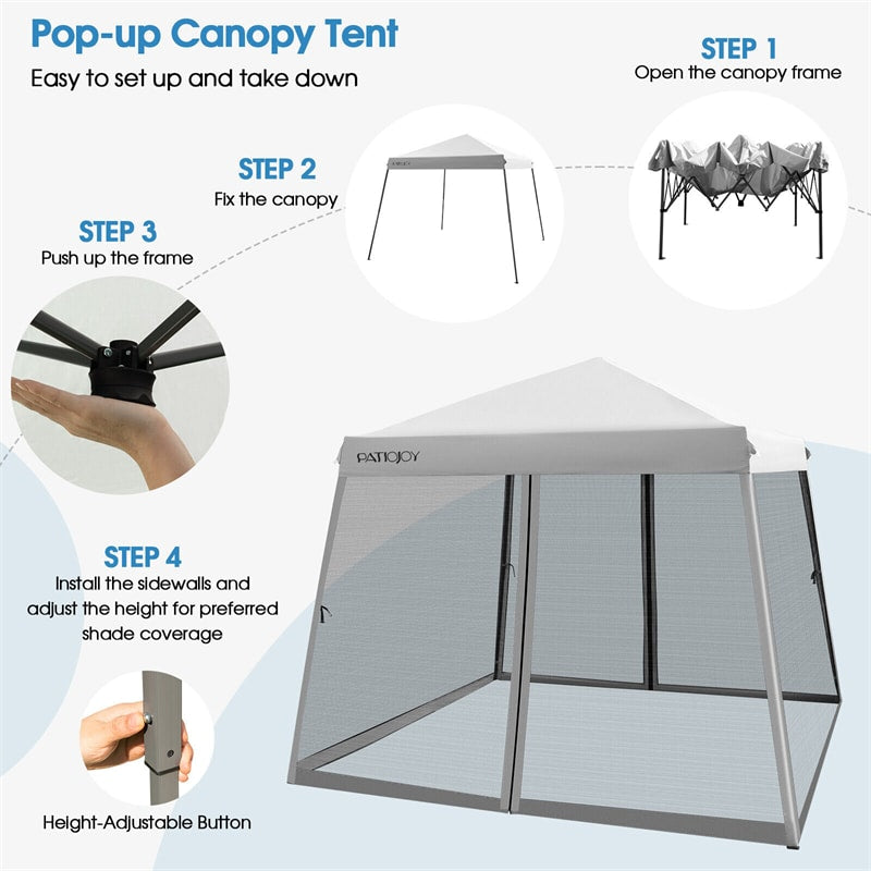 10x10 FT Outdoor Pop Up Canopy Patio Instant Canopy Tent with Netting Mesh Sidewalls & Roller Bag
