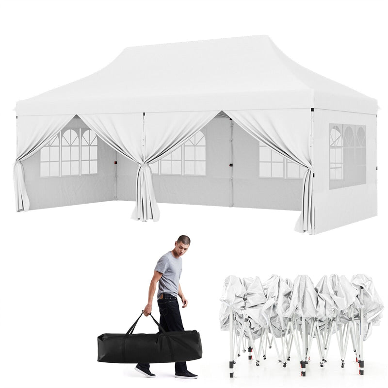 10 x 20 FT Pop Up Canopy Easy Setup Instant Canopy Tent Portable Outdoor Wedding Party Canopy Tent with 6 Sidewalls & Carry Bag