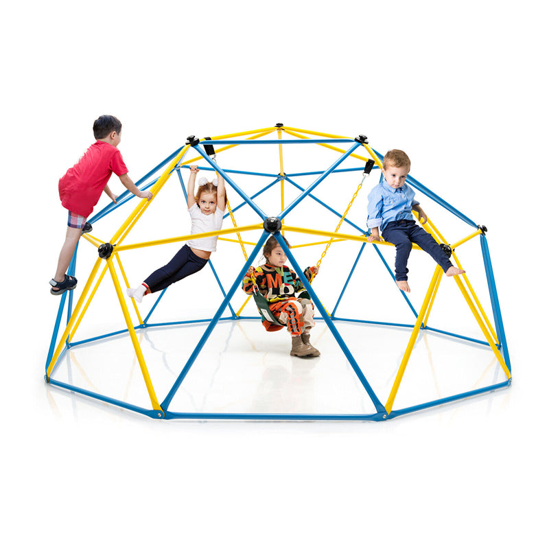 10FT Climbing Dome with Swing, Playground Geometric Dome Climber Indoor Outdoor Jungle Gym Monkey Bar Climbing Toys for Toddlers