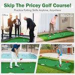 10 x 5FT Golf Putting Green Large Professional Golf Training Mat Indoor Outdoor Golf Putting Practice Mat with Artificial Grass Turf, 3 Golf Holes
