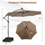 10FT Outdoor Hanging Cantilever Umbrella Offset Patio Umbrella with 32 LED Lights, Solar Panel Battery & Sand Bag