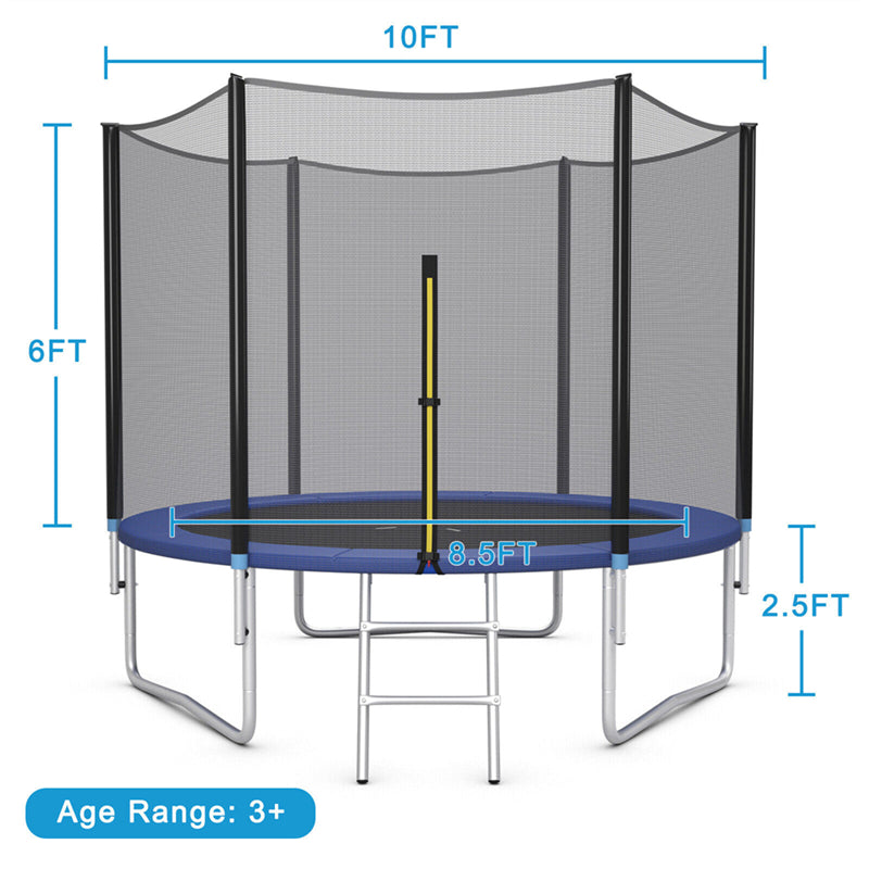 10 FT Outdoor Recreational Trampoline All-weather Backyard Trampoline Bounce Safety Enclosure Net Combo with Ladder for Kids Adults