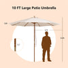 10FT Wooden Patio Umbrella Height Adjustable Table Market Umbrella with 8 Bamboo Ribs & Rope Pulley Lift