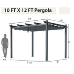 10x12ft Heavy-Duty Aluminum Outdoor Pergola Large Patio Shelter Pavilion with Retractable Sun Shade Canopy