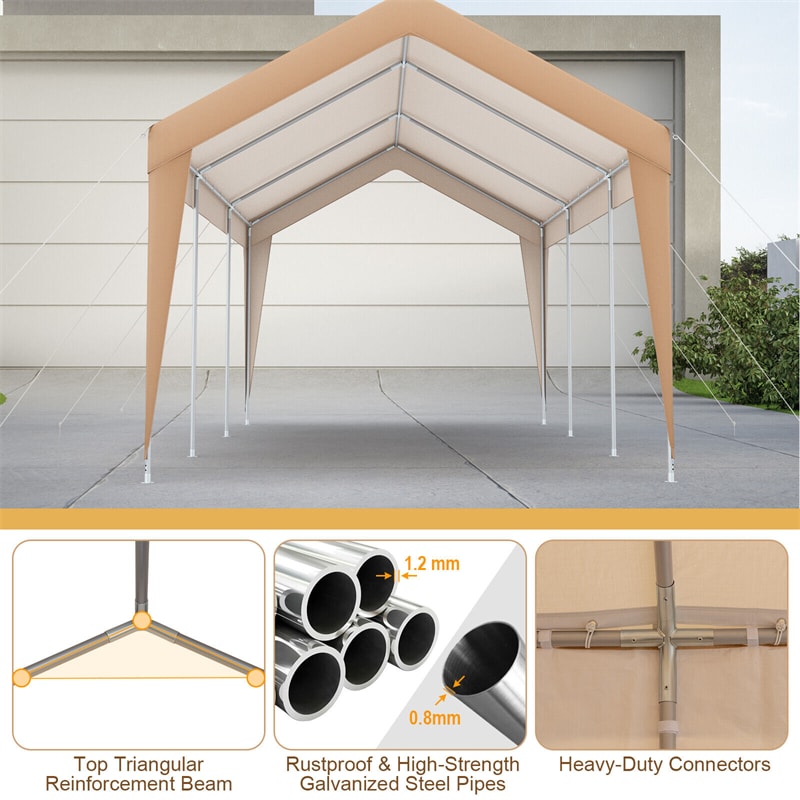 10x20FT Heavy Duty Carport Canopy Outdoor Car Shelter Portable Garage Tent with All-Weather Tarp & Galvanized Steel Frame