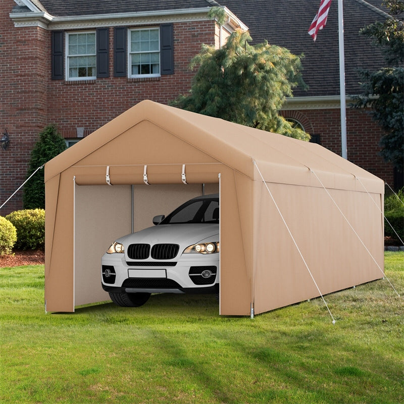 10x20FT Heavy Duty Carport Canopy Car Shelter Outdoor Portable Garage with Removable Sidewalls & 2 Roll-up Zippered Doors