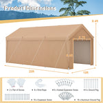 10x20FT Heavy Duty Carport Canopy Outdoor Car Shelter Portable Garage Tent with Removable Sidewalls & 2 Roll-up Zippered Doors