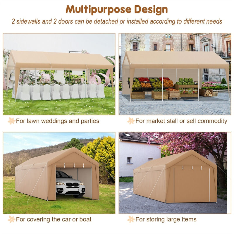 10 x 20 ft Heavy-Duty Carport Portable Garage Tent with Steel Frame & Sidewalls, Outdoor Car Canopy Shelter for Truck SUV Boat