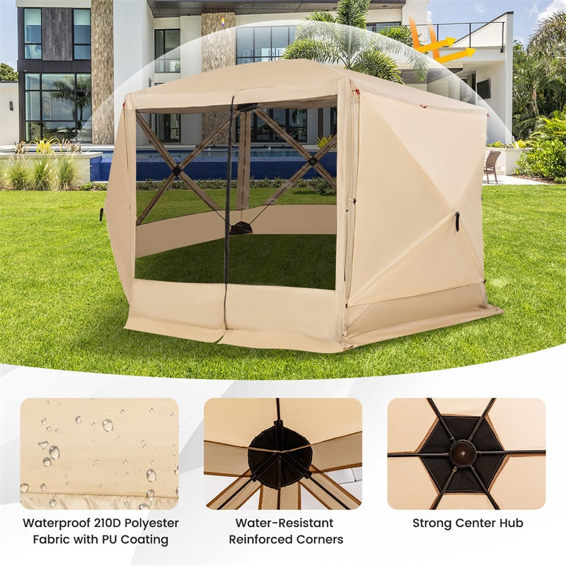 11.5' x 11.5' Pop Up Screen House Tent Portable 6-Sided Camping Gazebo Tent Outdoor Instant Canopy Shelter with Mesh Netting 2 Wind Panels & Carry Bag