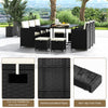 11 Piece Patio Dining Set Space Saving Wicker Chairs Tempered Glass Table Set Outdoor Conversation Furniture with Ottomans, Seat & Back Cushions