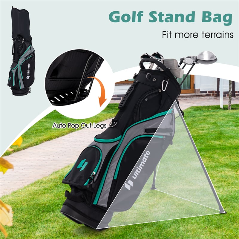 11 Pieces Men's Complete Golf Club Set Right Hand Golf Club Package Set with 460CC Alloy Driver, Rain Hood & Portable Golf Stand Bag