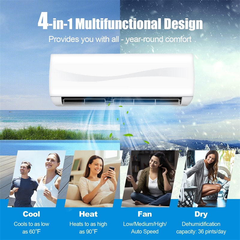 12000 BTU Ductless Mini Split Air Conditioner & Heater, 20 SEER2 115V Wall-Mounted Inverter AC Unit with Heat Pump & Installation Kit