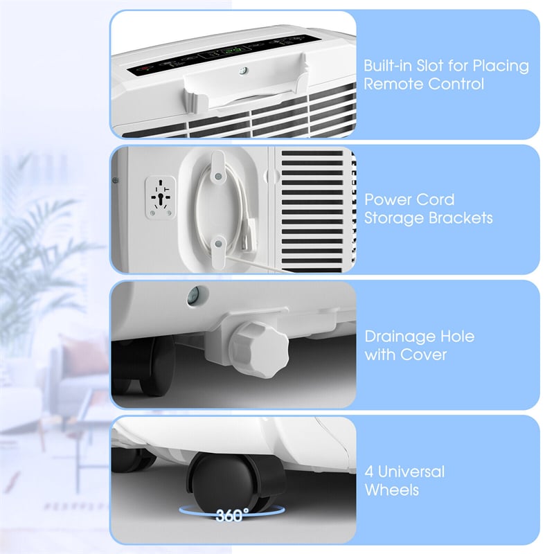 12000 BTU 3-in-1 Portable Air Conditioner with Cooling Fan Dehumidifier Function & Remote Control