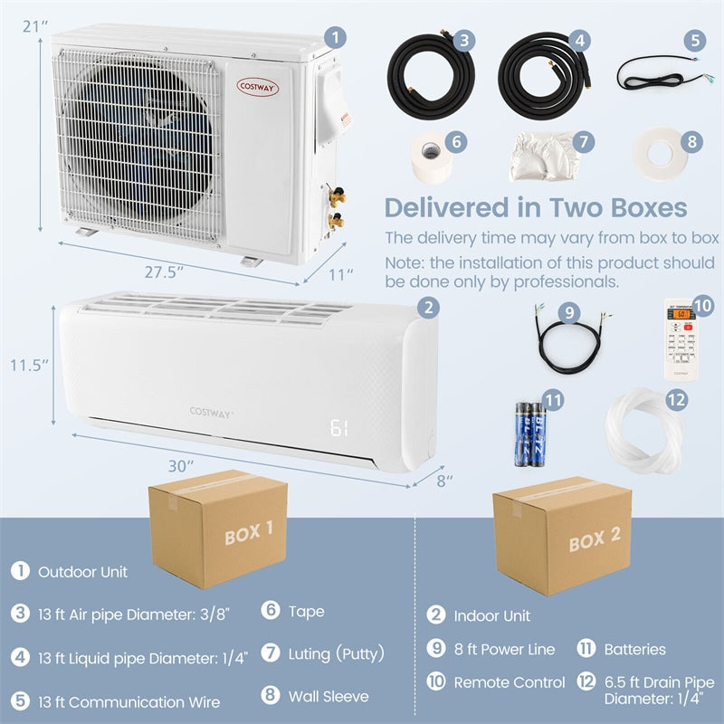 12000 BTU Ductless Mini Split Air Conditioner 21 SEER2 208-230V AC Unit with Heat Pump & Remote Control