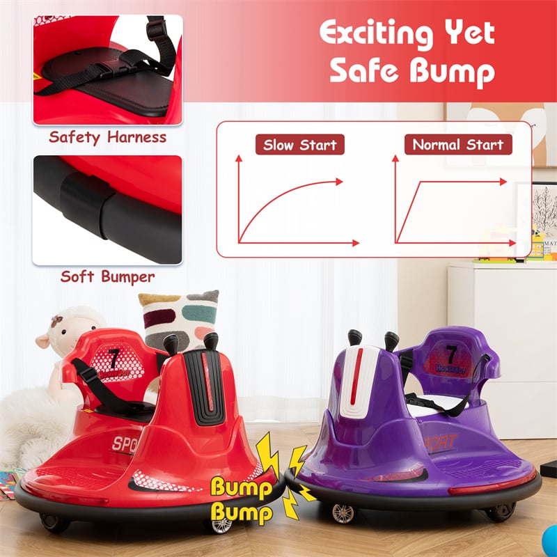 Toddler Bumper Car 12V Battery Powered Kids Electric Ride On Bumper Car Toy with Remote Control, Dual Joystick & Flashing LED Lights