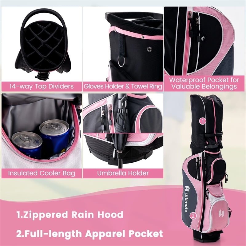 12 Pieces Women’s Complete Golf Club Set Right Hand Golf Club Package Set 460CC #1 Driver with Portable Golf Cart Bag & Rain Hood