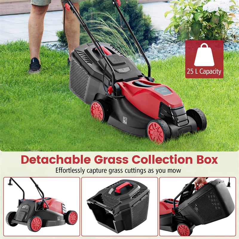 Electric Corded Lawn Mower 10Amp 13-inch Walk-Behind Lawnmower with Grass Collection Box & 3 Adjustable Cutting Positions