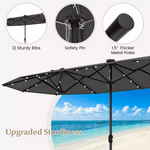 13FT Double-sided Patio Umbrella Large Twin Table Umbrella Outdoor Market Umbrella with Solar Lights, Crank Handle, Umbrella Base